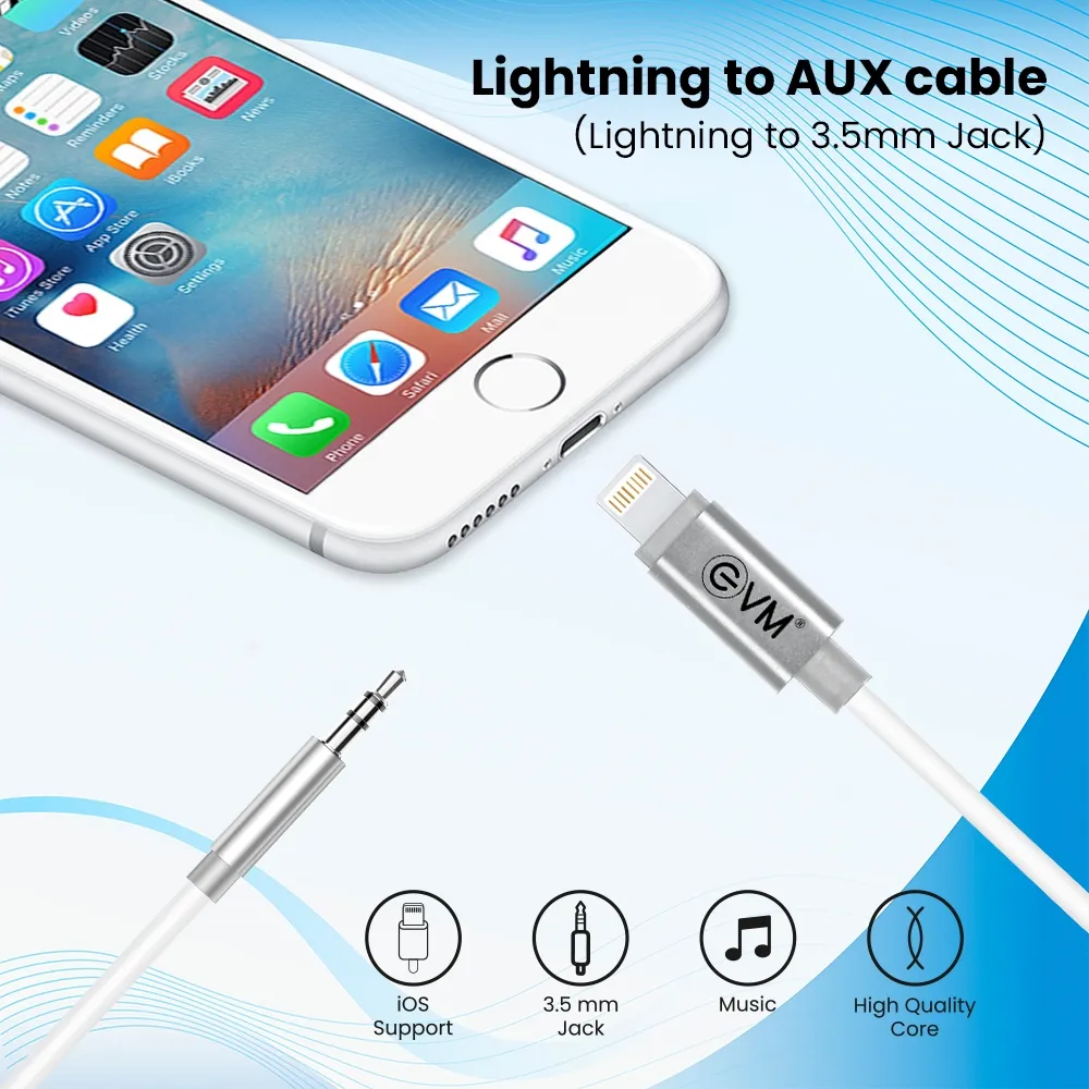EVM iPhone Lightning to 3.5mm Aux Cable Silver view 5